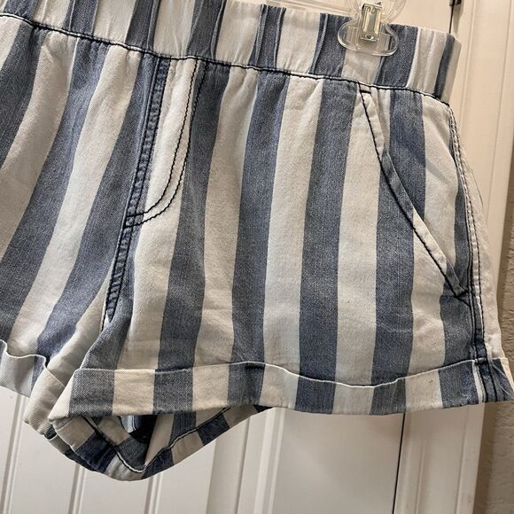 Rewash Striped Blue White Pull On Shorts Beachy Coastal Womens Size M High Rise - Picture 3 of 8